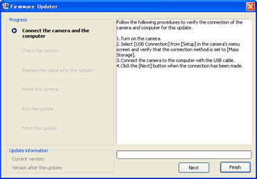 Double-click [NEX-5V3_Update1010a.exe] to start up Firmware Updater.