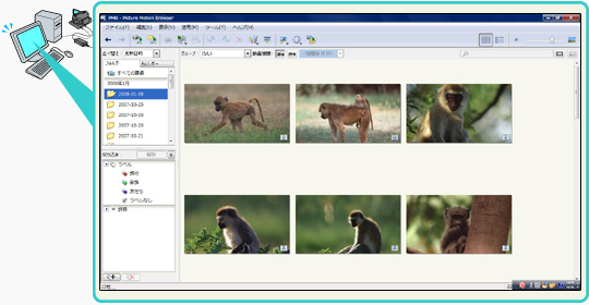 �uPMB(Picture Motion Browser)�v���N�����A�摜�ꗗ��ʂ��\������܂�