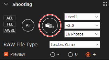 Shooting panel. The shutter button is highlighted.