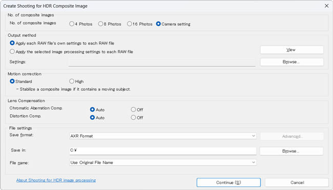 Settings dialog box for creating composite image