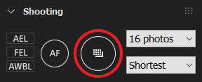 Panneau de prise de vue. Le bouton déclencheur est mis en surbrillance.