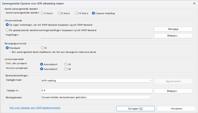 Dialoogvenster Instellingen samengestelde afbeeldingen