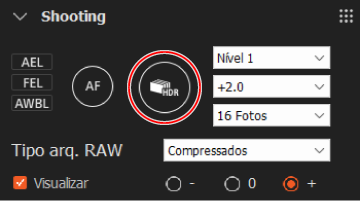 Painel de captura. O botão do obturador está destacado.