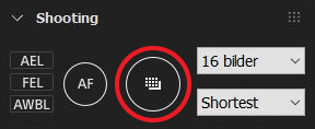 Tagningspanelen. Avtryckarknappen är markerad.