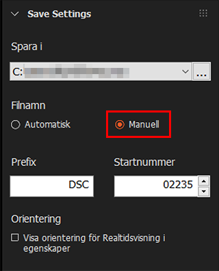 Panelen för val av lagringsmapp