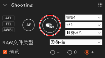 拍摄面板。突出显示快门按钮。