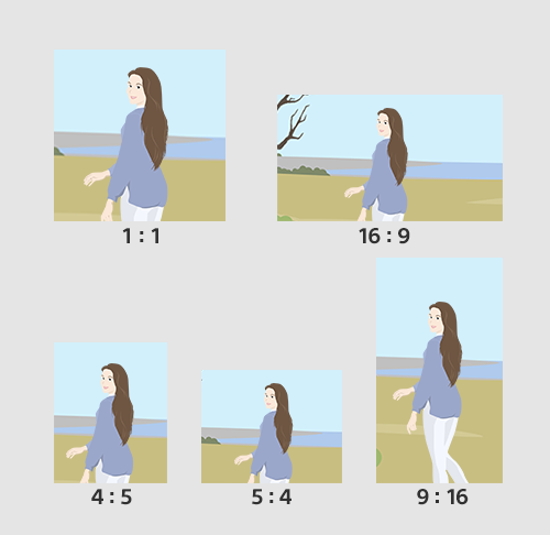 アスペクト比が1:1、16:9、4:5、5:4、9:16の画像