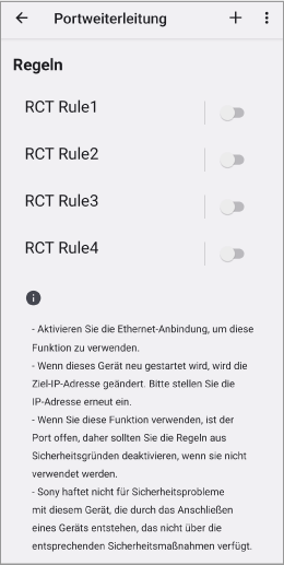 Screenshot, der die Anzeige mehrerer Portweiterleitungsregeln zeigt.