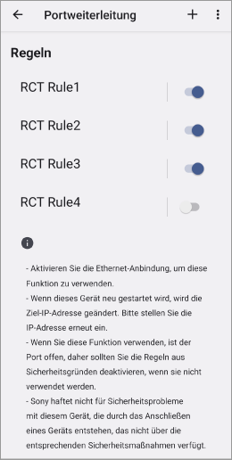 Screenshot, der mehrere aktivierte Portweiterleitungsregeln zeigt.