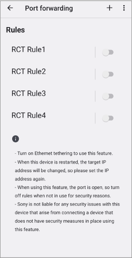 Screenshot showing display of multiple port forwarding rules.