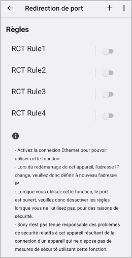 Capture d’écran montrant l’affichage de plusieurs règles de redirection de port.