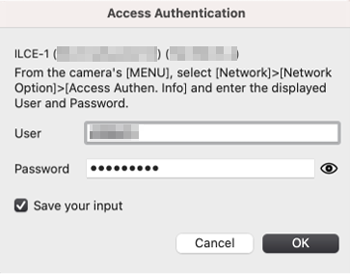 Access Authentication dialog box displayed on a computer.