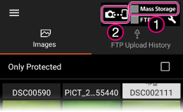 The transfer icon indicated by the camera and the smartphone is highlighted in the image.