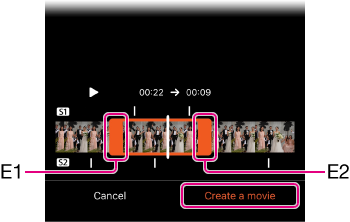 The screen displayed when you operate the app on your smartphone is located. Each item on the screen is marked from E1 to E2. Refer to the following for details.