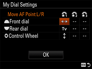 Front/rear dial and Control Wheel