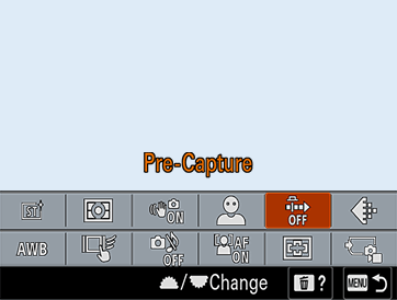 Pre-capture icon highlighted in the function menu