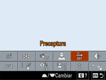 Icono de precaptura resaltado en el menú de funciones