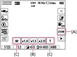 Illustration of the screen for setting the magnification after touching the zoom icon