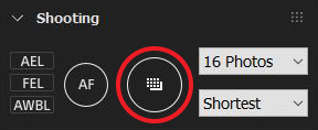Shooting panel. The shutter button is highlighted.